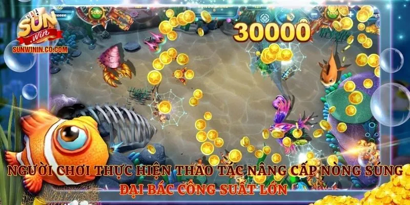 Người chơi thực hiện thao tác nâng cấp nòng súng đại bác công suất lớn